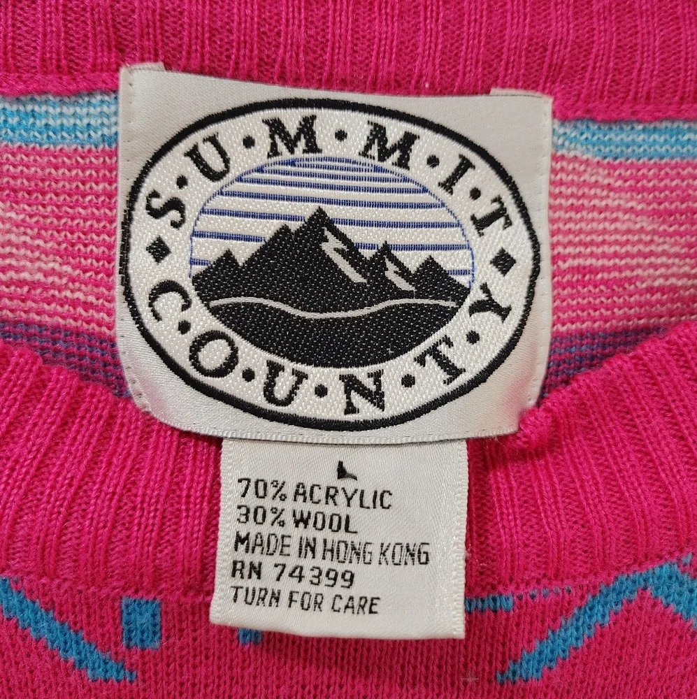 Summit Country Vintage Sweater Wool Blend Pink Blue‎ Western Star Neon Ski Large - Picture 6 of 7